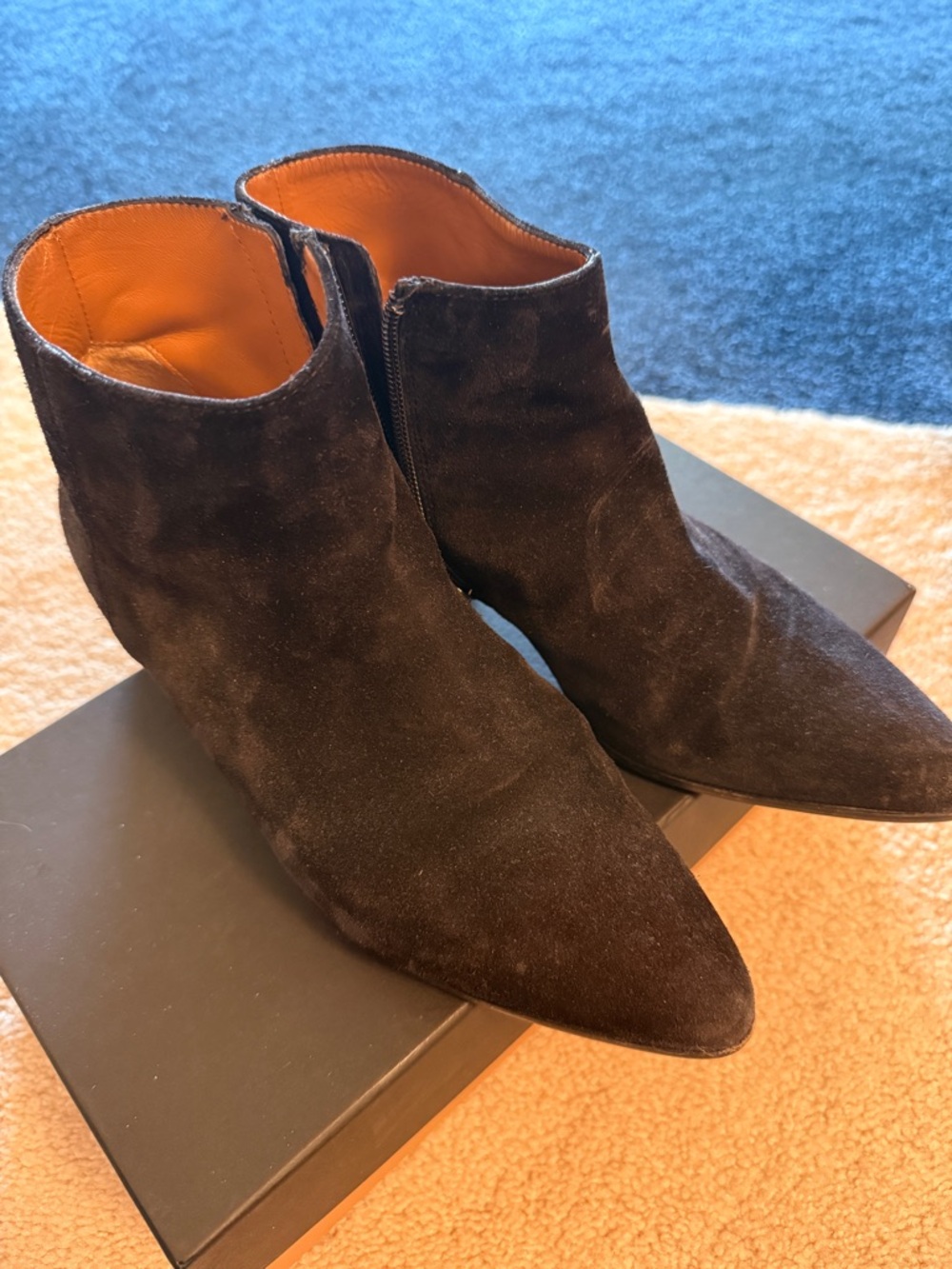 Aquatalia Black Suede Pointed-Toe Ankle Boots